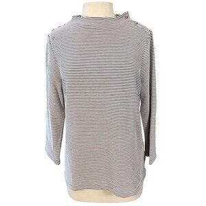 Talbots 3/4 Sleeve High Neck Textured Navy Striped Pullover Button Accent LG NWT